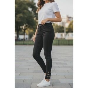 LOFT Ann Taylor Black Skinny Jeans Grommet Ankle Detail‎ Size 30 10